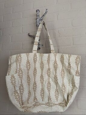 Sonoma Canvas Geo Print Tote Bag in Cream Tan NEW lined